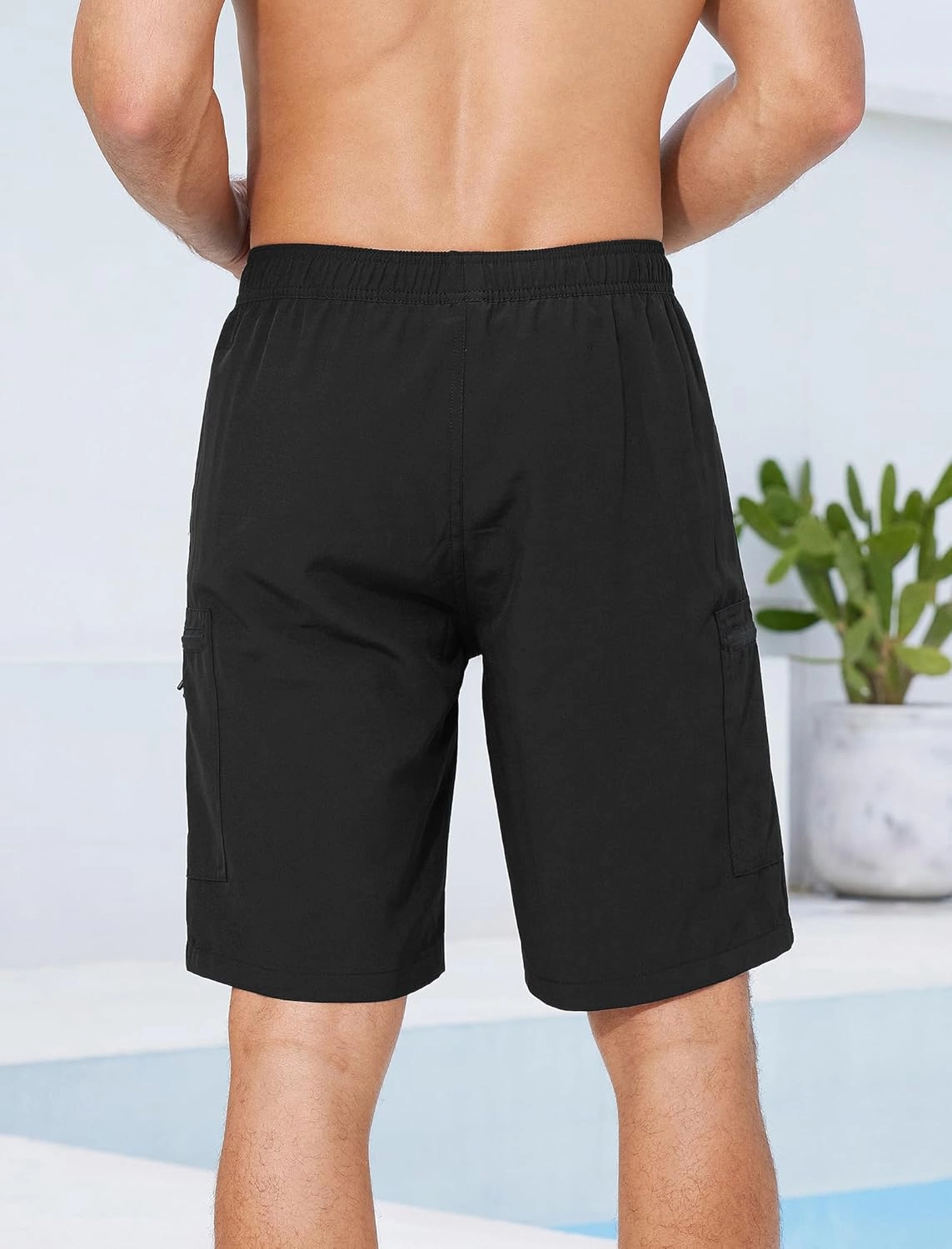 Mens Swim Trunks with Compression Liner Zipper Cargo Pockets Bathing Suit 9 Inch Quick-Dry Swimming Shorts
