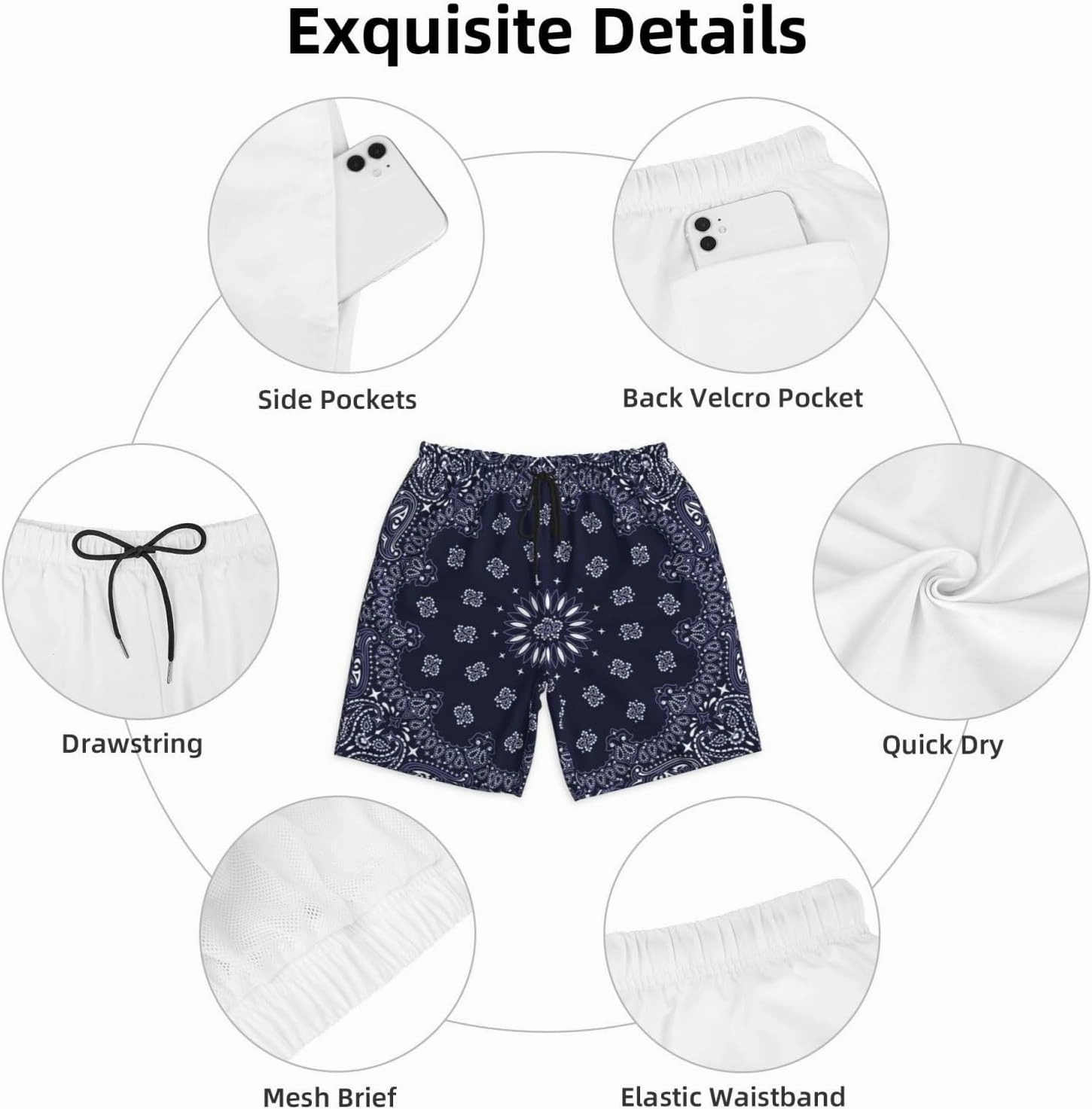 Mens Swim Trunks with Mesh Lining,Quick Dry Swimsuit Board Shorts Beach Pants Swimwear Bathing Suits