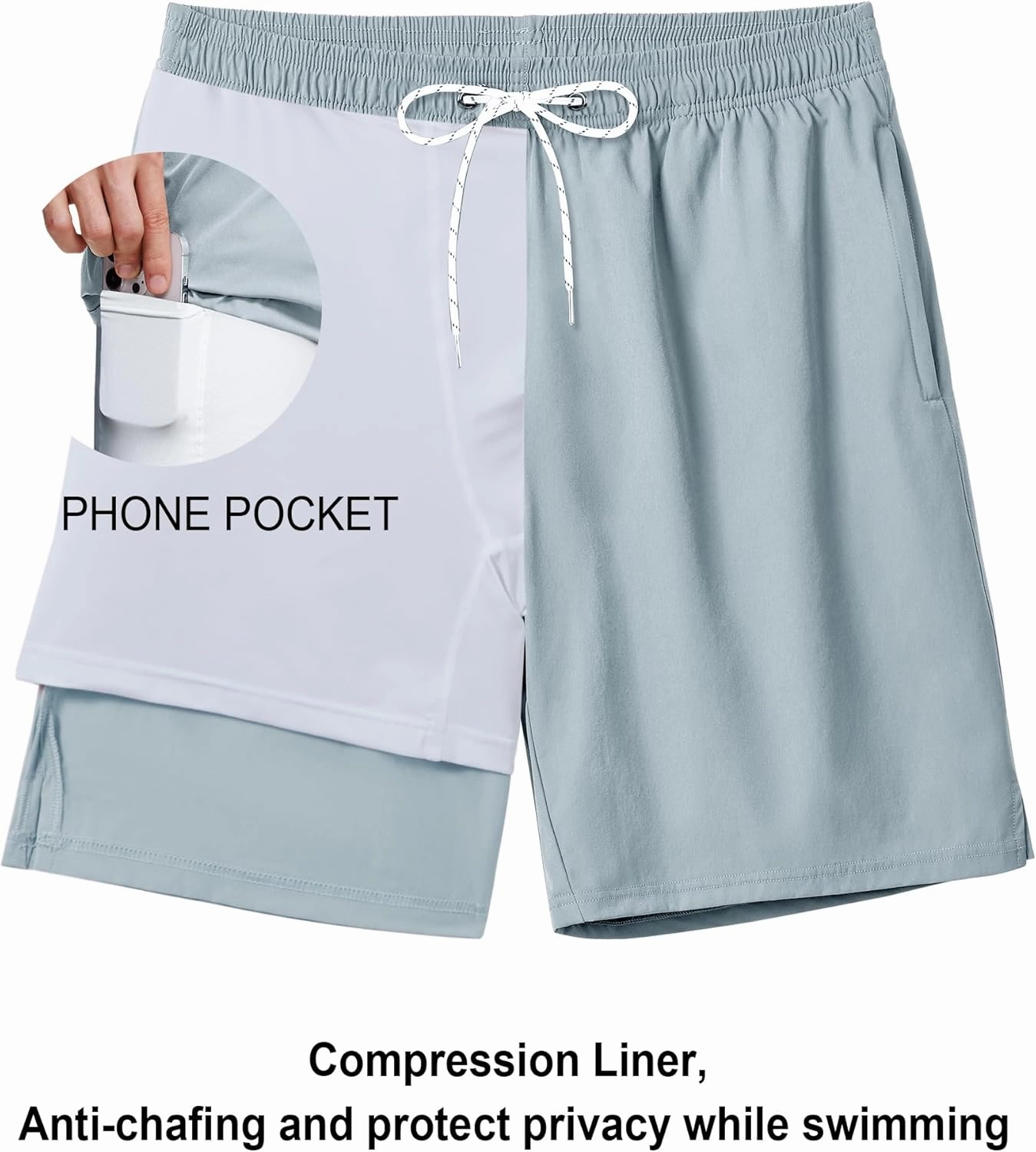 Milin Naco Swim Trunks 9 Inch Compression Liner 2 in 1 Quick Dry Swimming Shorts with Zip Pockets Drawstring Bathing Suits
