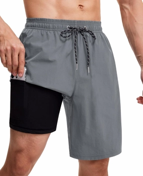 Milin Naco Swim Trunks 9 Inch Compression Liner 2 in 1 Quick Dry Swimming Shorts with Zip Pockets Drawstring Bathing Suits