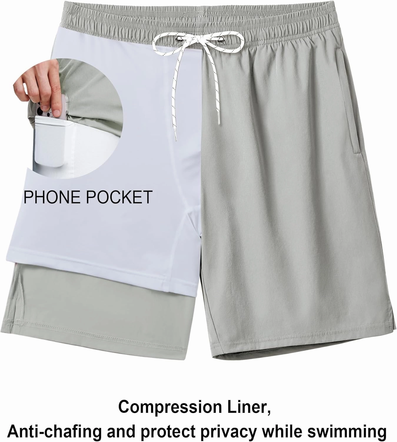 Milin Naco Swim Trunks 9 Inch Compression Liner 2 in 1 Quick Dry Swimming Shorts with Zip Pockets Drawstring Bathing Suits