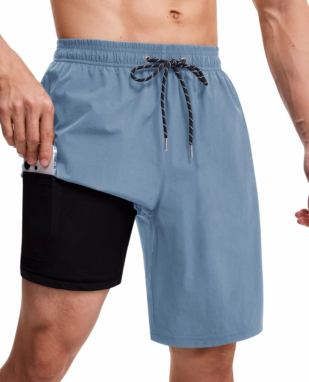 Milin Naco Swim Trunks 9 Inch Compression Liner 2 in 1 Quick Dry Swimming Shorts with Zip Pockets Drawstring Bathing Suits