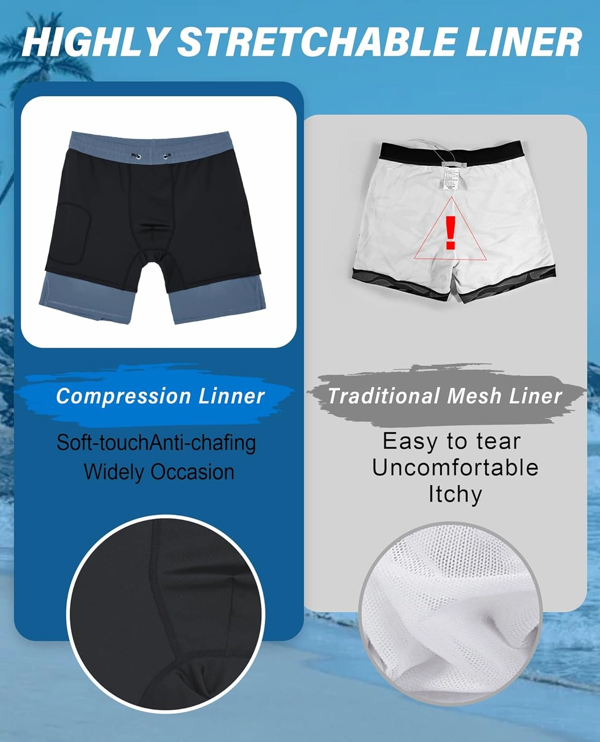 Milin Naco Swim Trunks 9 Inch Compression Liner 2 in 1 Quick Dry Swimming Shorts with Zip Pockets Drawstring Bathing Suits
