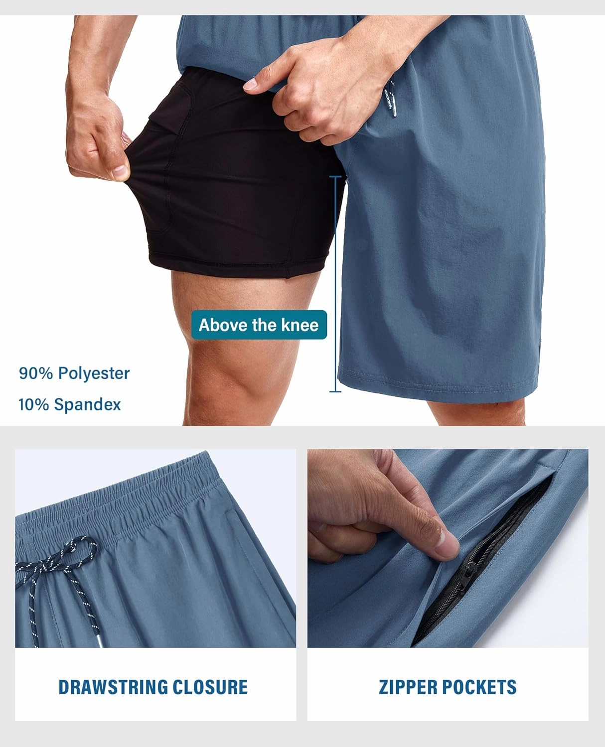 Milin Naco Swim Trunks 9 Inch Compression Liner 2 in 1 Quick Dry Swimming Shorts with Zip Pockets Drawstring Bathing Suits