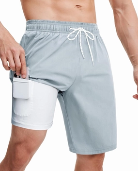 Milin Naco Swim Trunks 9 Inch Compression Liner 2 in 1 Quick Dry Swimming Shorts with Zip Pockets Drawstring Bathing Suits