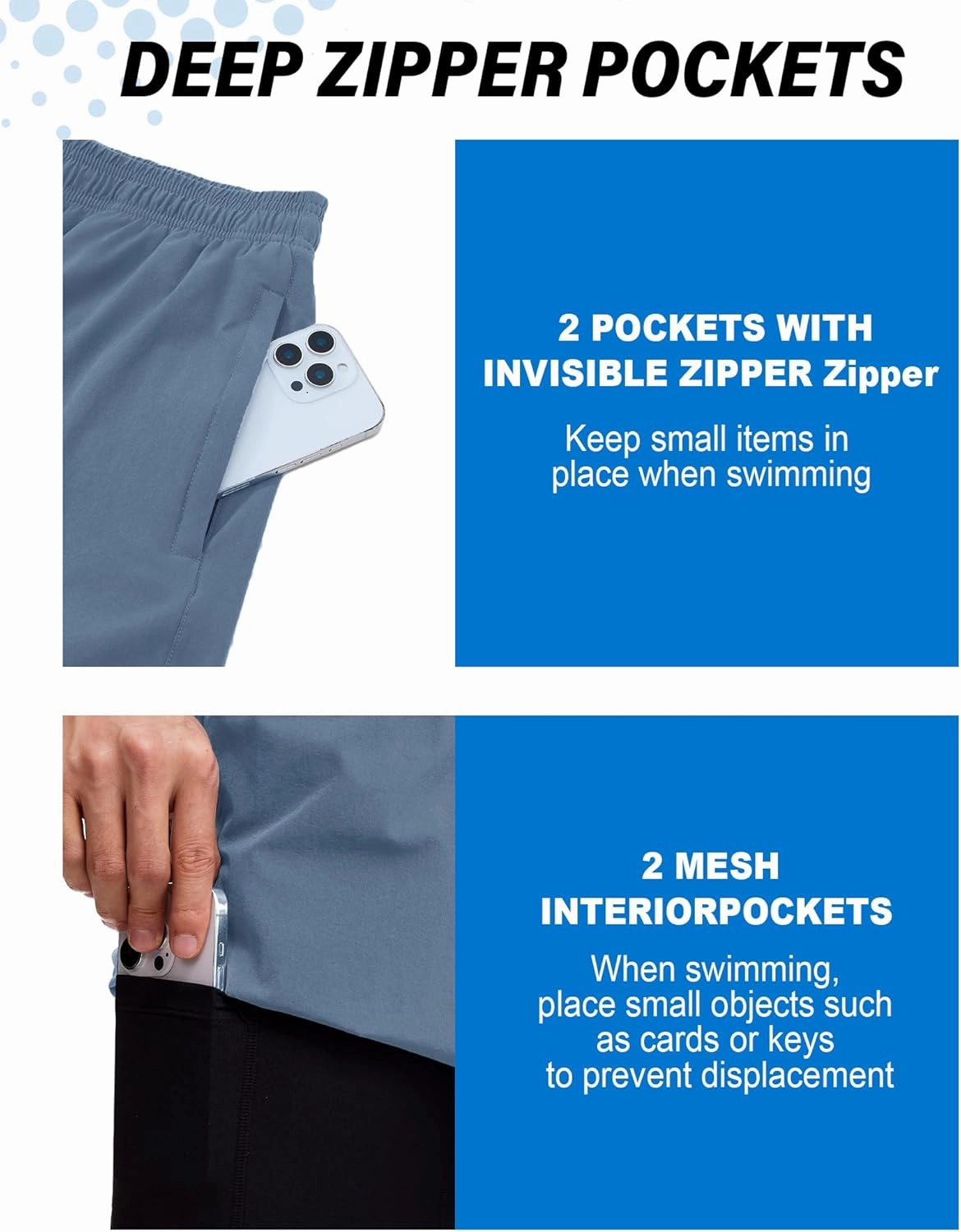 Milin Naco Swim Trunks 9 Inch Compression Liner 2 in 1 Quick Dry Swimming Shorts with Zip Pockets Drawstring Bathing Suits