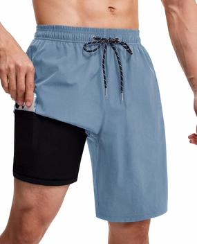 Milin Naco Swim Trunks 9 Inch Compression Liner 2 in 1 Quick Dry Swimming Shorts with Zip Pockets Drawstring Bathing Suits