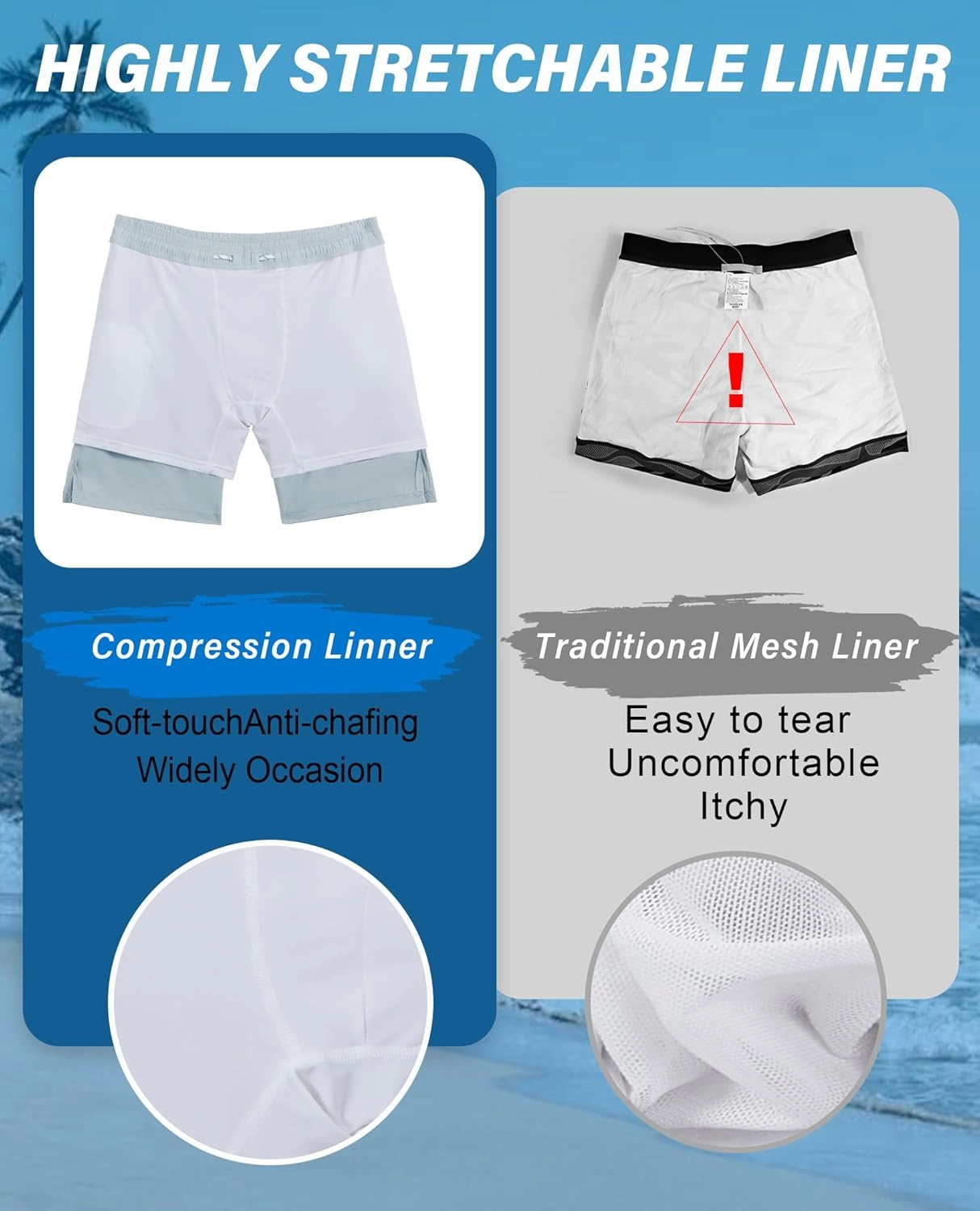 Milin Naco Swim Trunks 9 Inch Compression Liner 2 in 1 Quick Dry Swimming Shorts with Zip Pockets Drawstring Bathing Suits