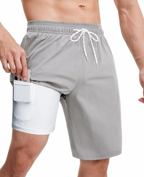 Milin Naco Swim Trunks 9 Inch Compression Liner 2 in 1 Quick Dry Swimming Shorts with Zip Pockets Drawstring Bathing Suits