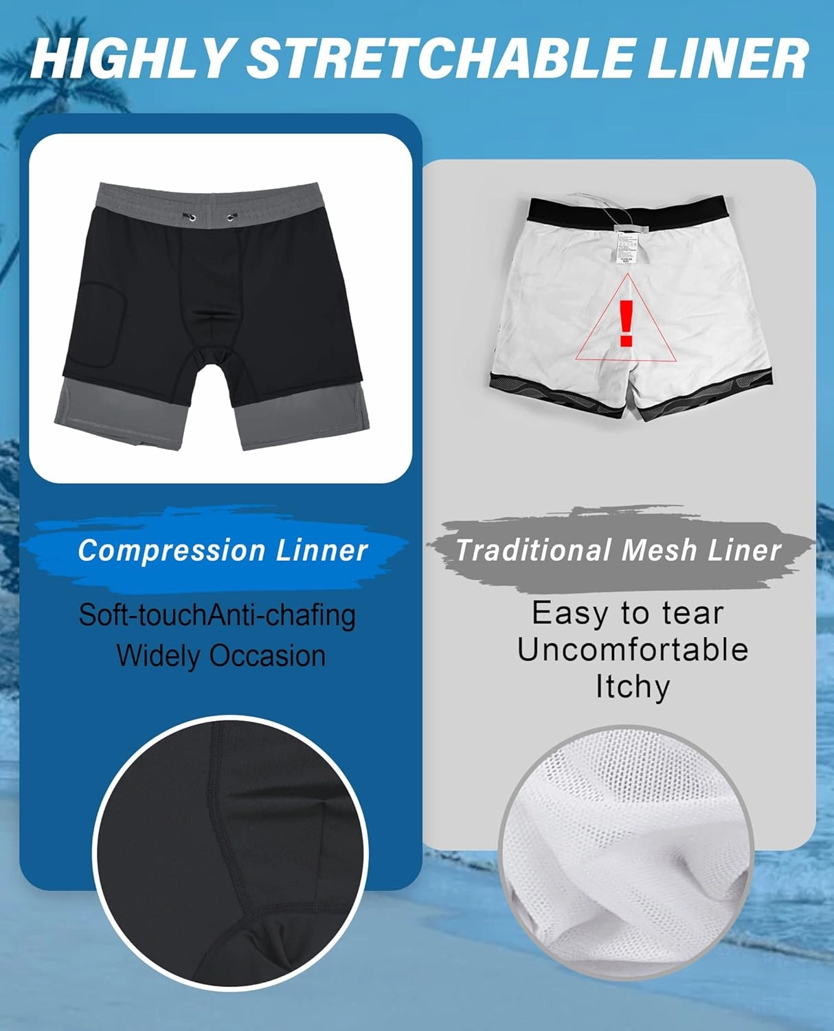 Milin Naco Swim Trunks 9 Inch Compression Liner 2 in 1 Quick Dry Swimming Shorts with Zip Pockets Drawstring Bathing Suits