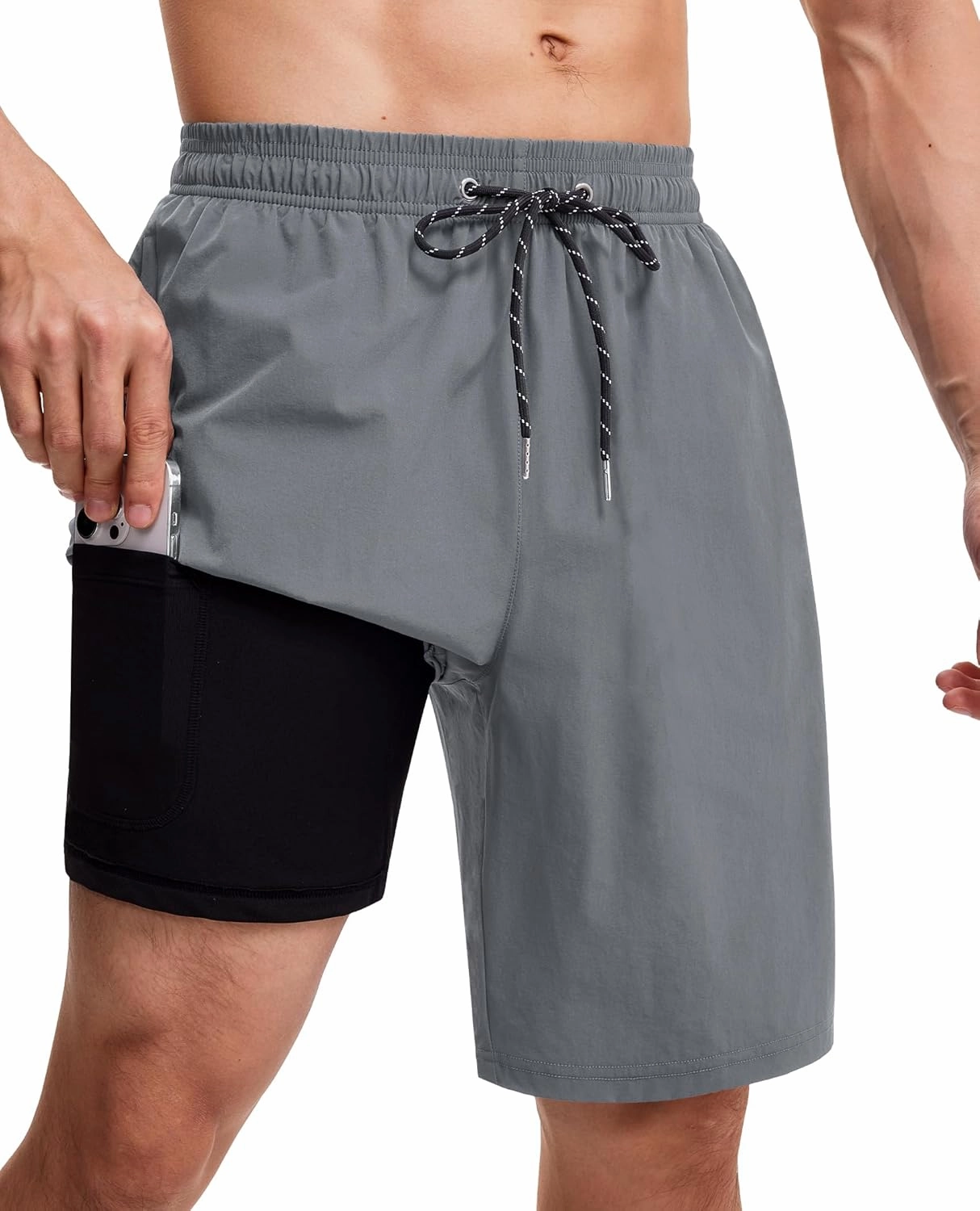 Milin Naco Swim Trunks 9 Inch Compression Liner 2 in 1 Quick Dry Swimming Shorts with Zip Pockets Drawstring Bathing Suits