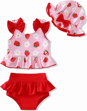 Mioglrie Baby Infant Swimsuit Girl Toddler Bathing Suit Girl Summer Beach Bikini Tankini Swimwear Hat 3-24 Months 2t-5t