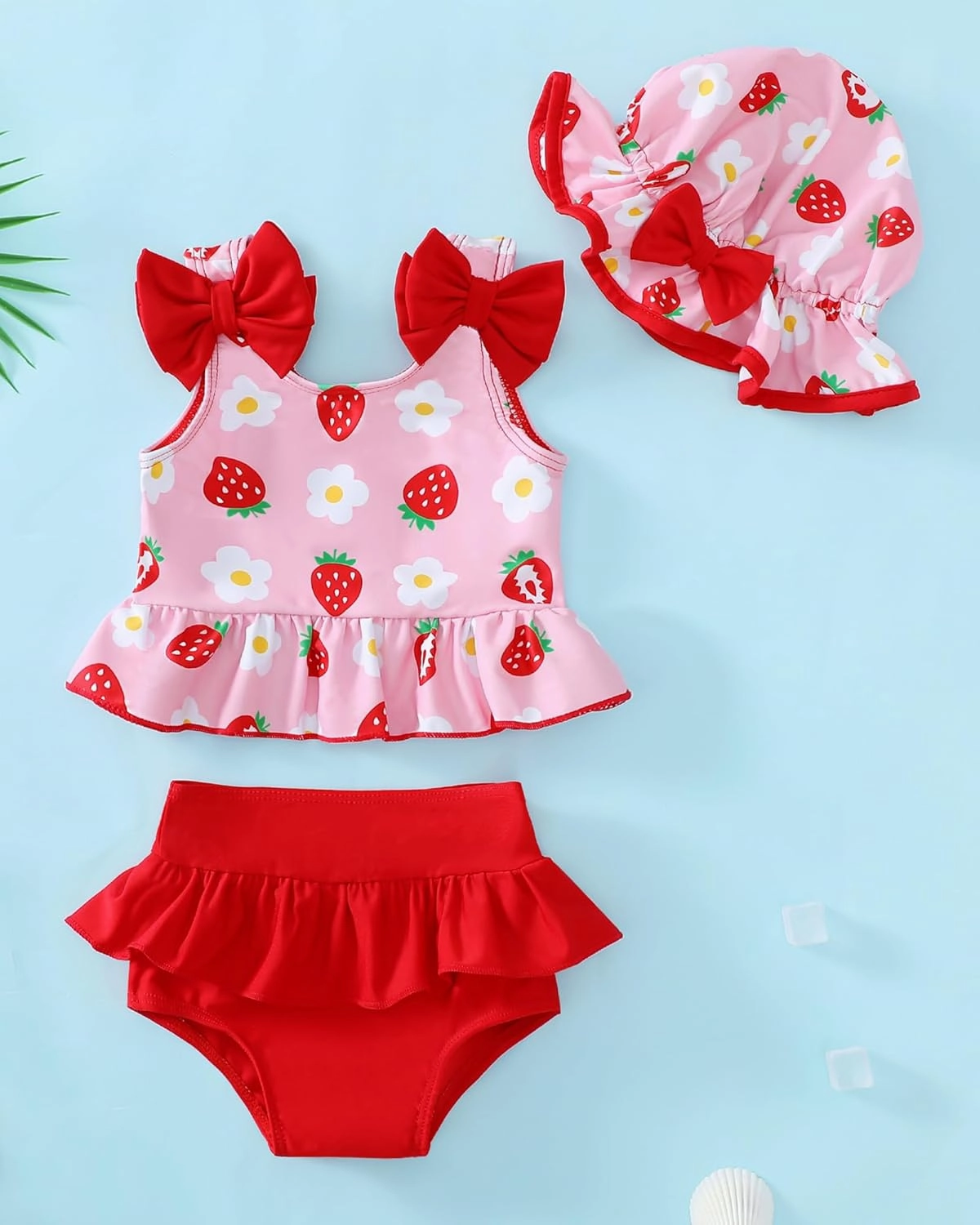 Mioglrie Baby Infant Swimsuit Girl Toddler Bathing Suit Girl Summer Beach Bikini Tankini Swimwear Hat 3-24 Months 2t-5t
