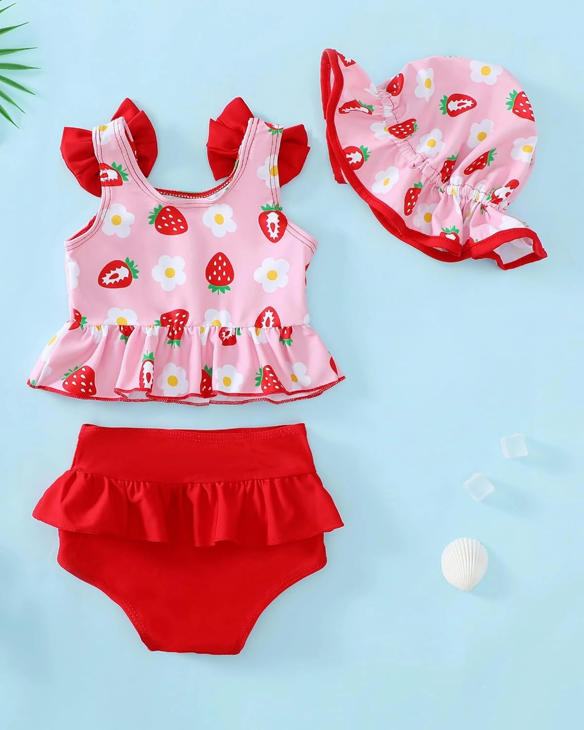 Mioglrie Baby Infant Swimsuit Girl Toddler Bathing Suit Girl Summer Beach Bikini Tankini Swimwear Hat 3-24 Months 2t-5t