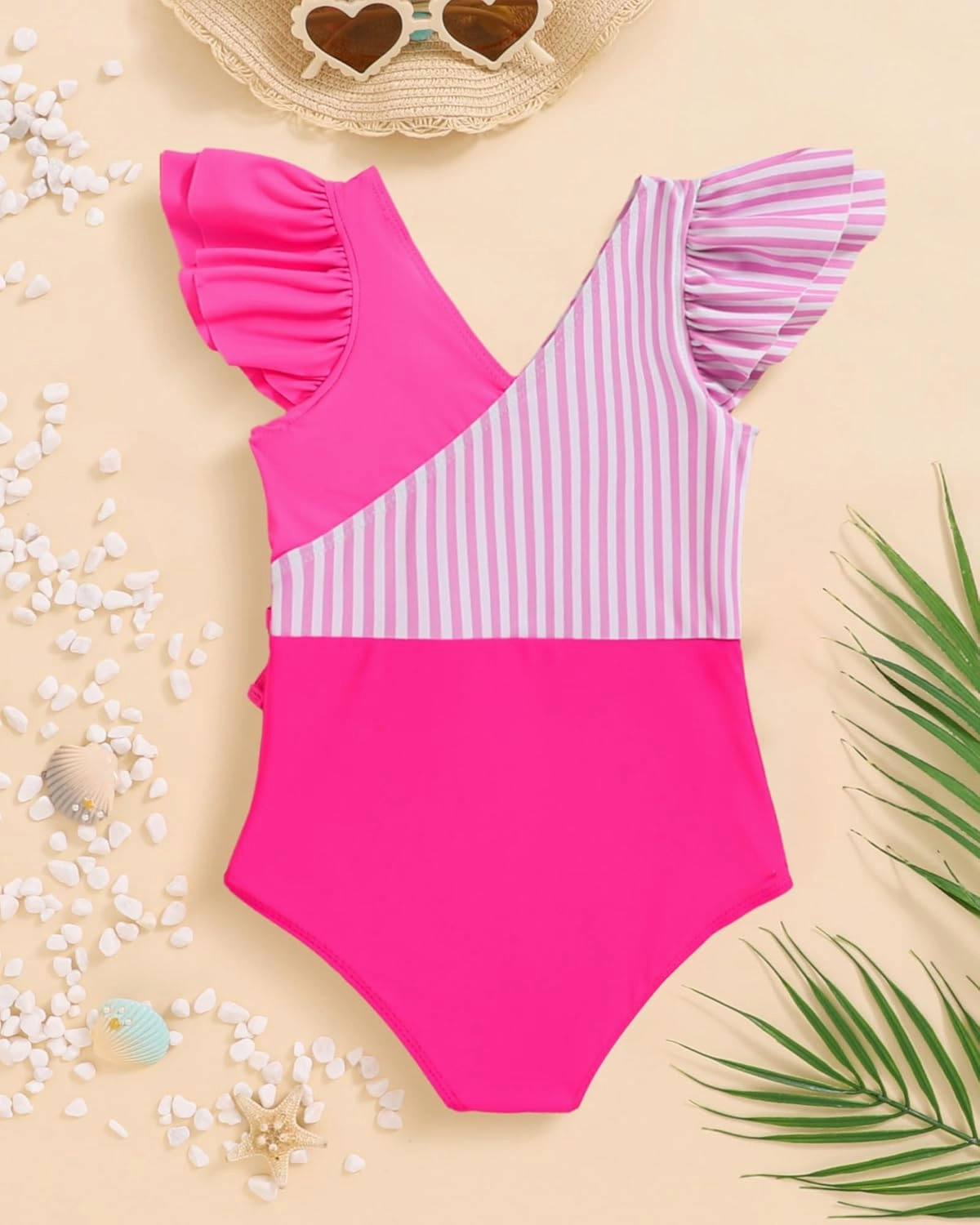 Mioglrie Toddler Girl Swimsuit One Piece Little Girls Bathing Suit Ruffle Swimsuit Girls Color Block Swimwear