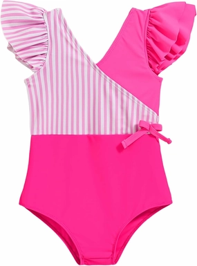 Mioglrie Toddler Girl Swimsuit One Piece Little Girls Bathing Suit Ruffle Swimsuit Girls Color Block Swimwear