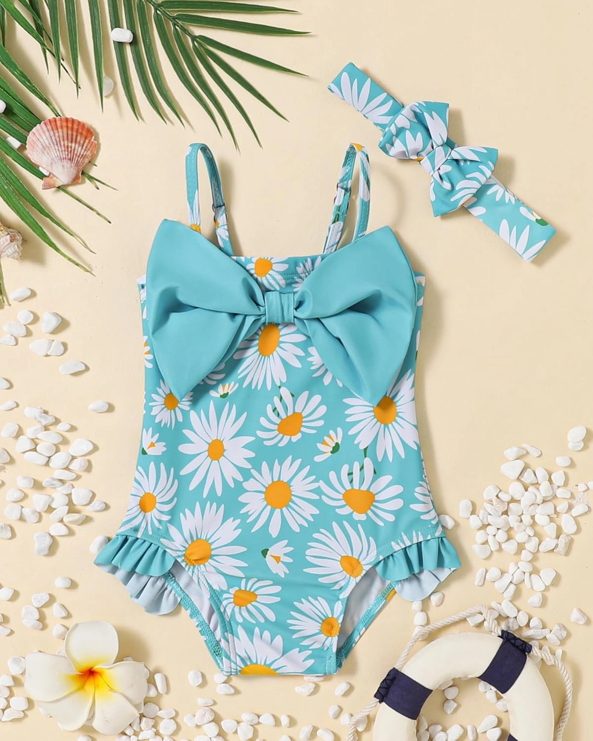 Mioglrie Toddler Girls Swimsuits Baby Bathing Suit Girl One Piece Shoulder Strap Ruffle Swimwear