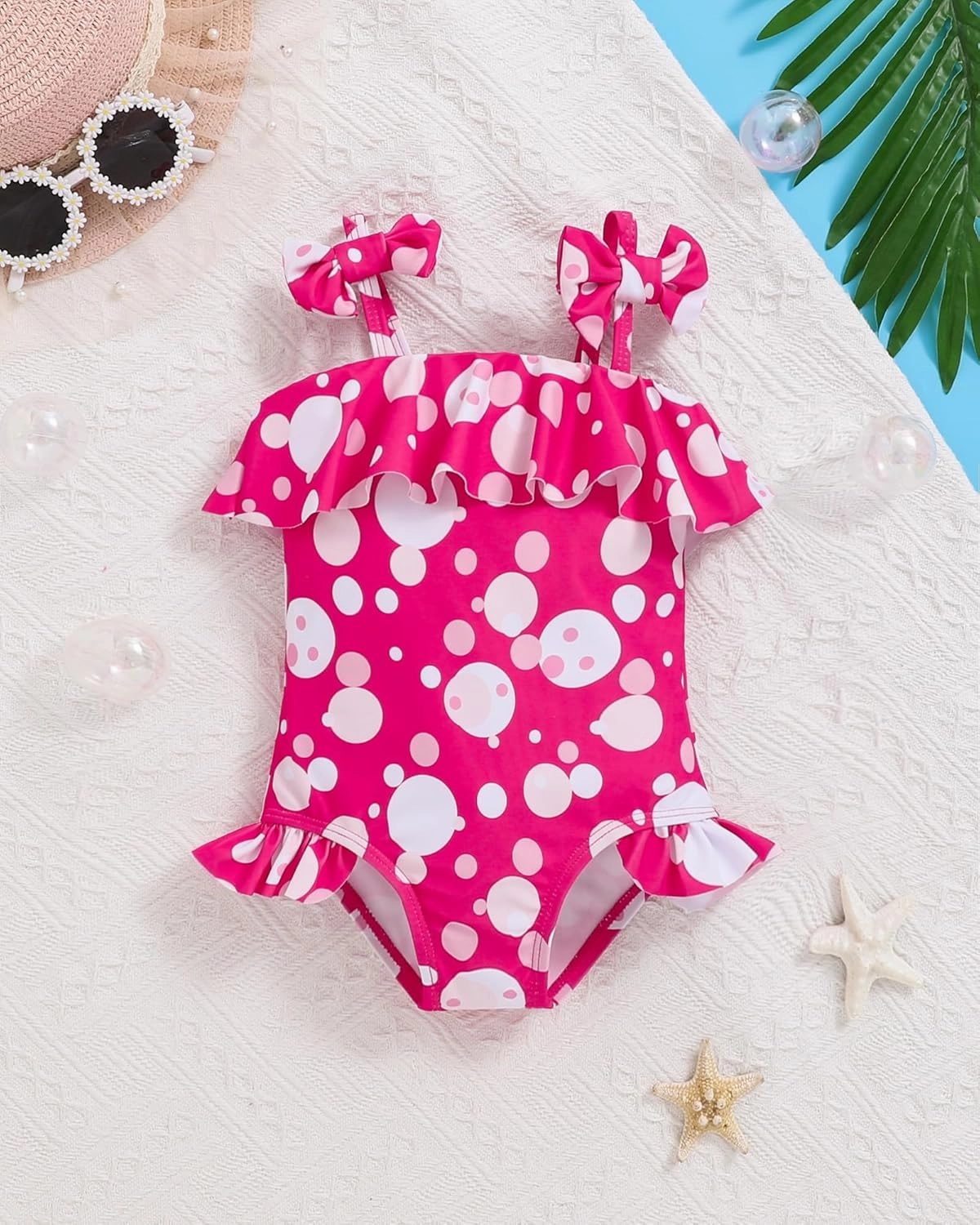 Mioglrie Toddler Girls Swimsuits Baby Bathing Suit Girl One Piece Shoulder Strap Ruffle Swimwear