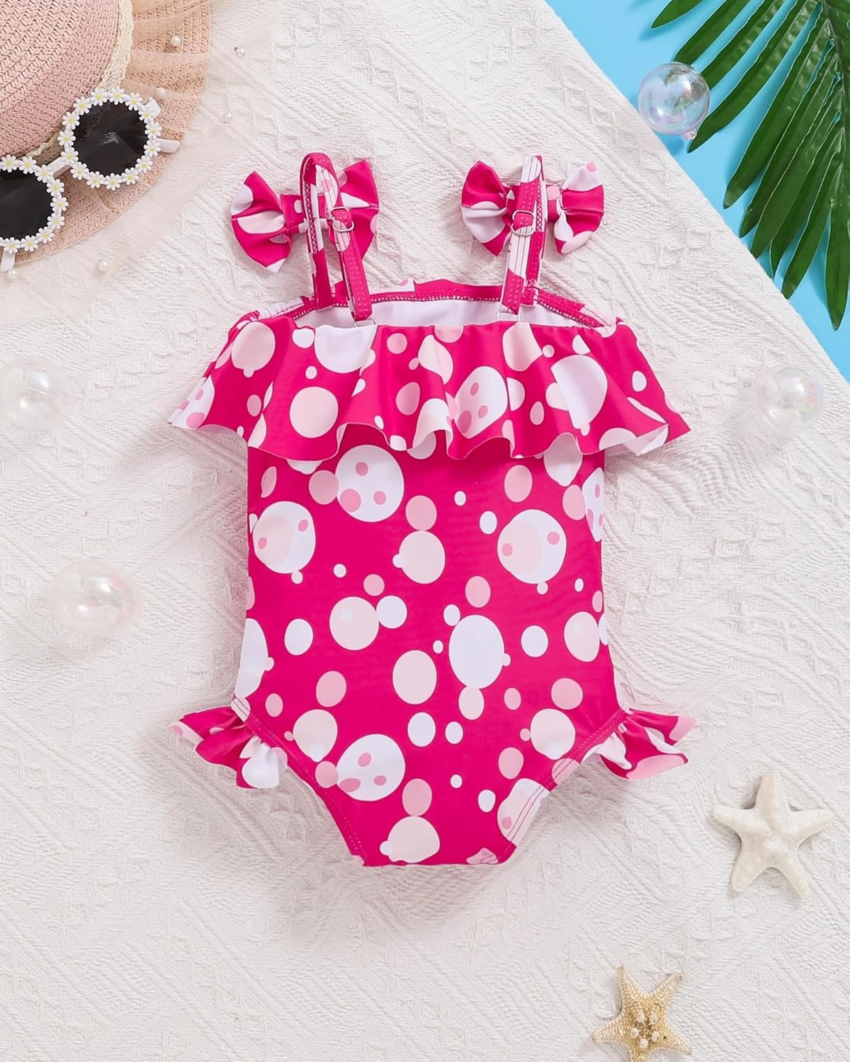 Mioglrie Toddler Girls Swimsuits Baby Bathing Suit Girl One Piece Shoulder Strap Ruffle Swimwear
