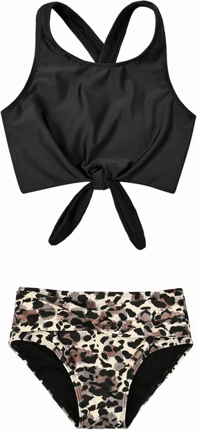 Mirawise Girls Swimsuits Swimwear Bathing Suit Beach Bikini Two Piece Tie Front Swimsiuts 4-13Y