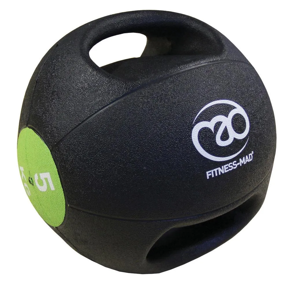 Fitness-Mad Double Grip Medicine Ball | 6kg, Suspension Trainers, Fixed Barbell Set (With Stand)