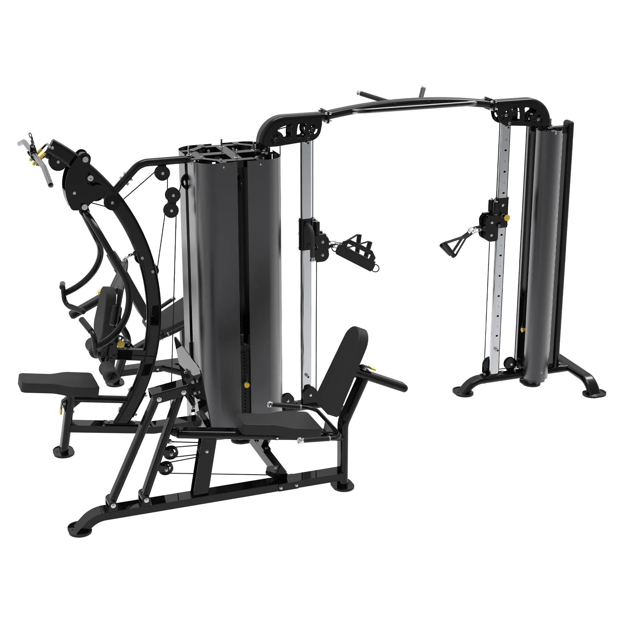 Reeplex Commercial 5 Station Multi-Gym with Leg Press, Curved treadmill, Portable pull up station