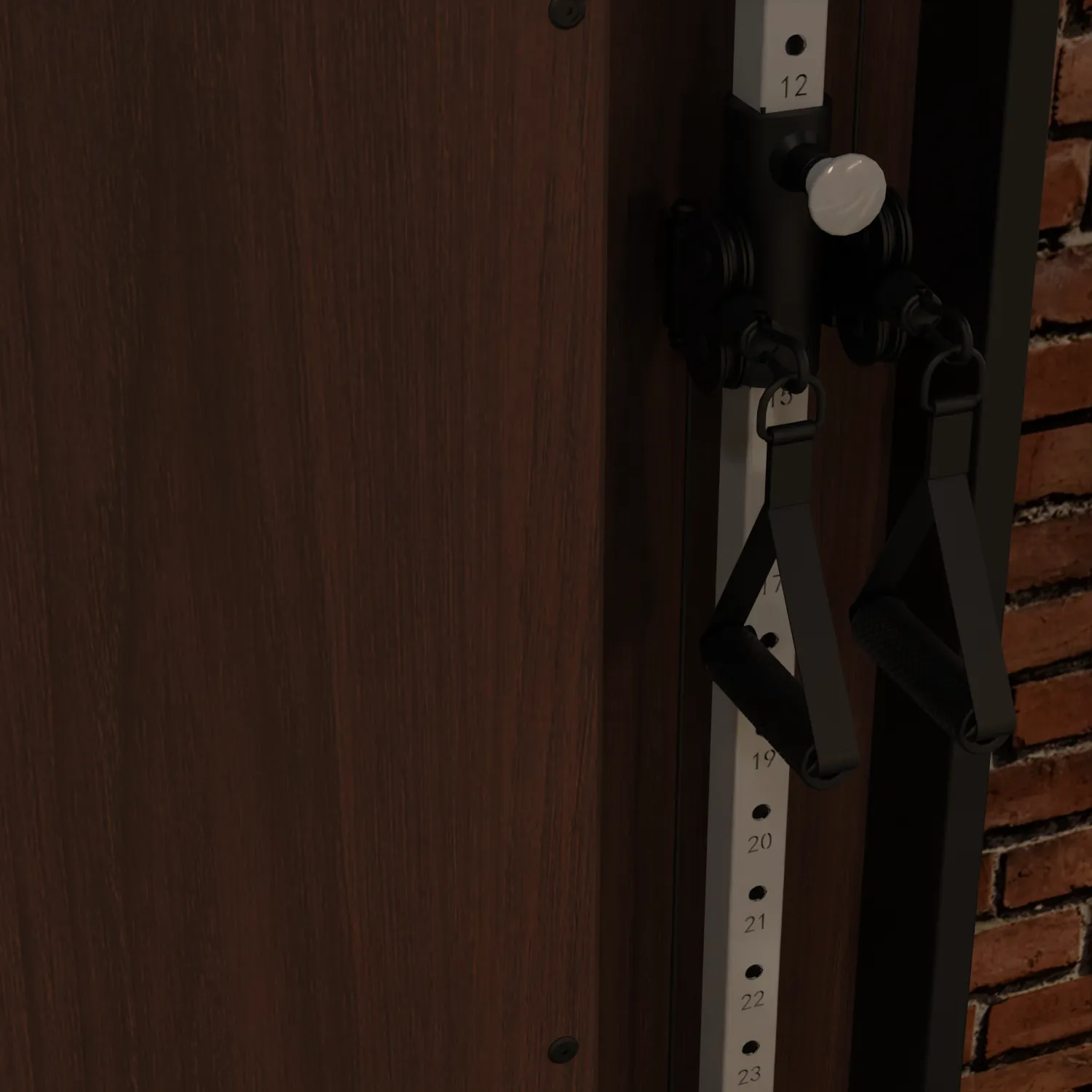Flow 7 Walnut - Wall Mounted Functional Trainer, Compact gym equipment for small spaces, Leg Machines
