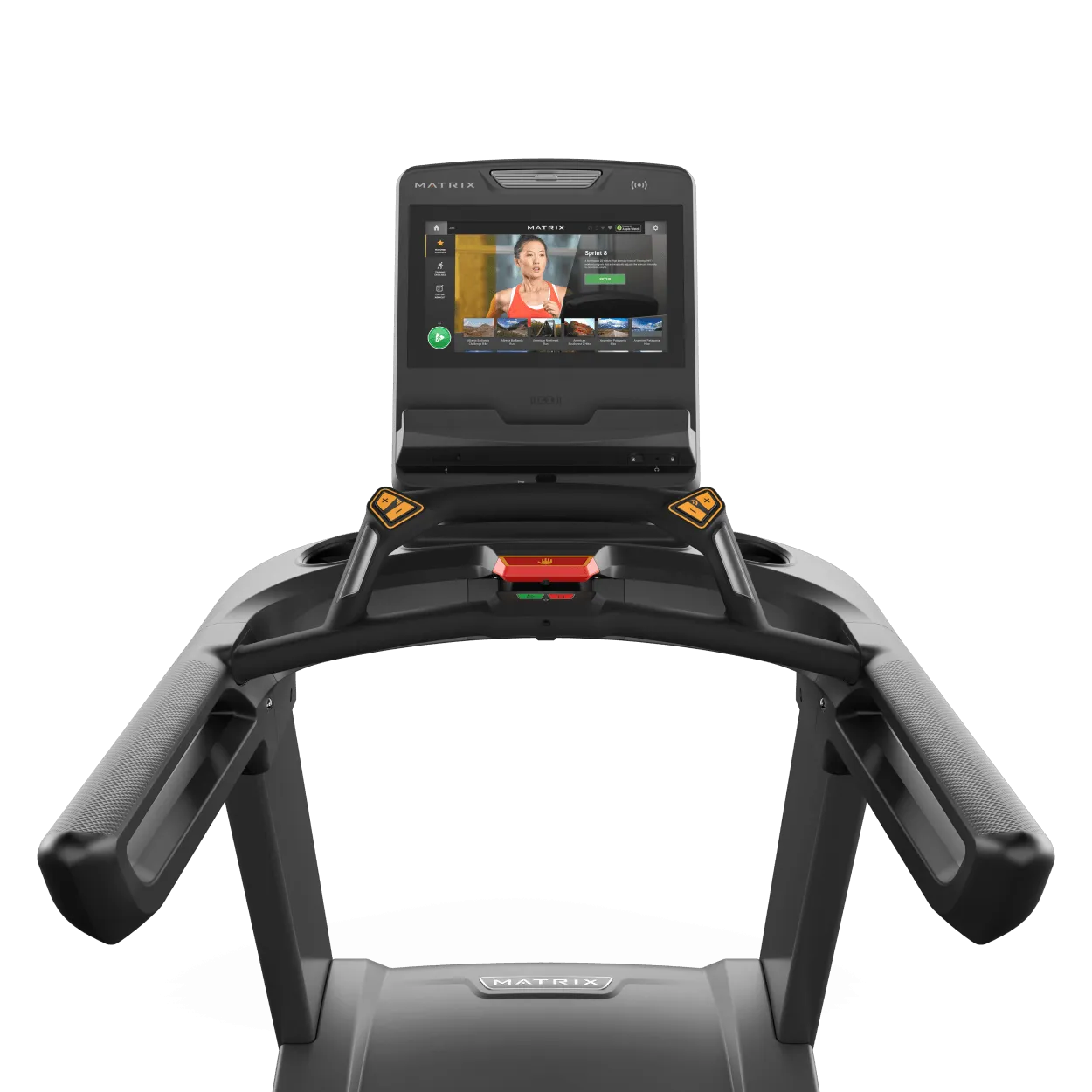 Matrix Performance Treadmill with Touch Console, Yoga wheel for back, Kids trampoline, Metal Weights