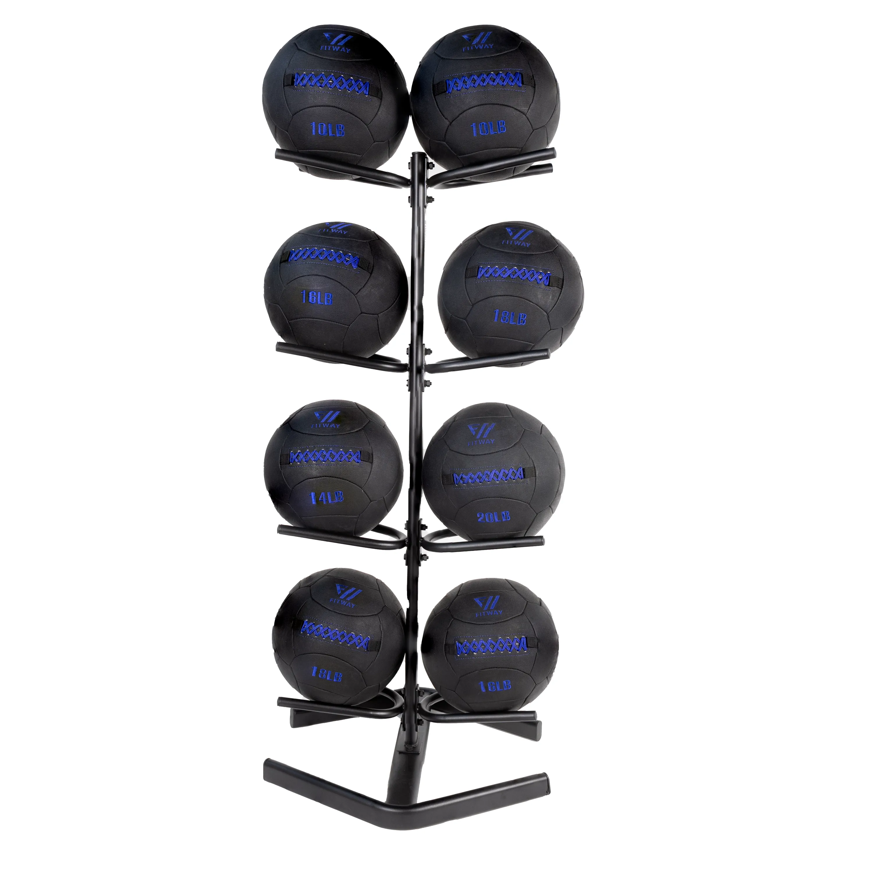 Fitway Wall Ball Rack - 8 Ball, Rubber Gripped Olympic Plates, Deadlift platform