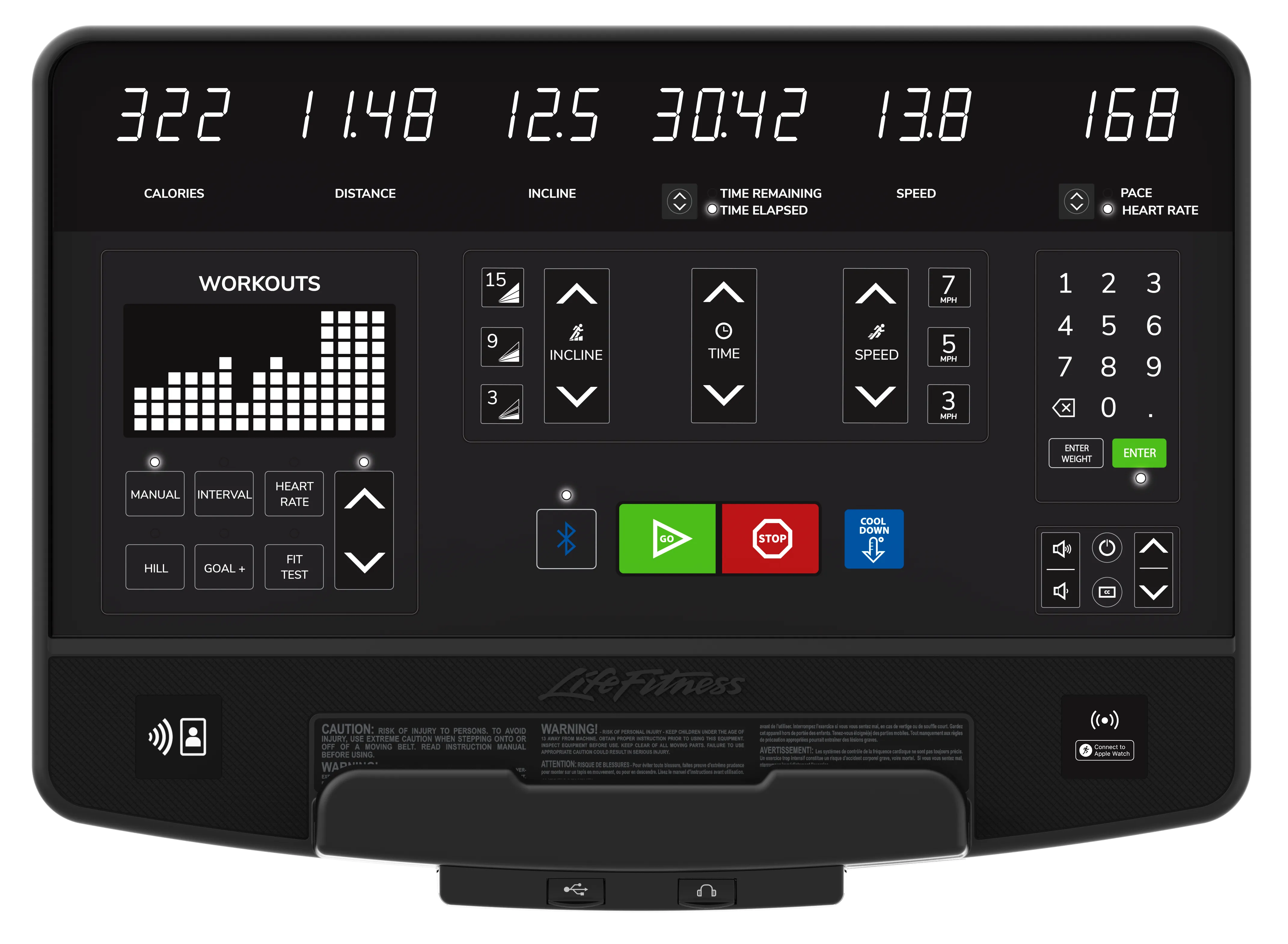 Life Fitness Club Series   Treadmill SL Console, Compression leggings, Weight plate storage pegs, Benches
