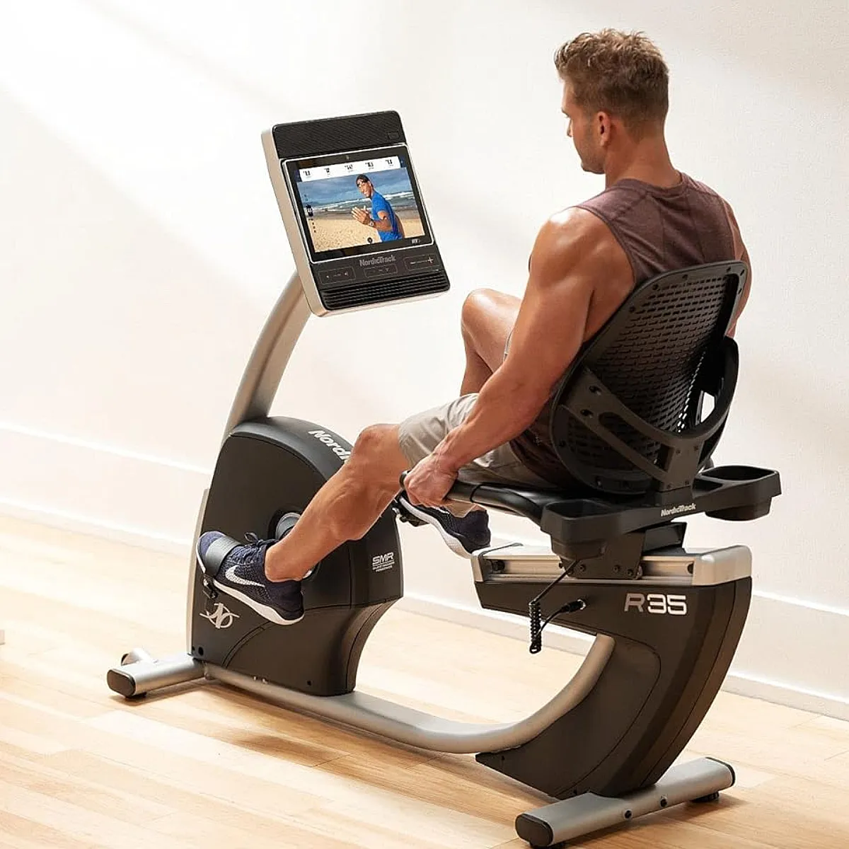 NordicTrack - R35 Recumbent Bike (NTEX14921), Upper Body Bikes, Cross training shoes, Running socks padded