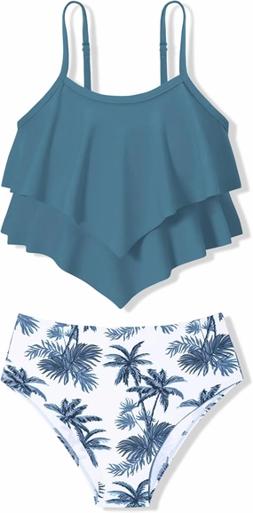 oklady Girls Swimsuit 2 Piece Bikini Set Tiered Ruffled Bathing Suit Adjustable Straps Girls' Swimwear