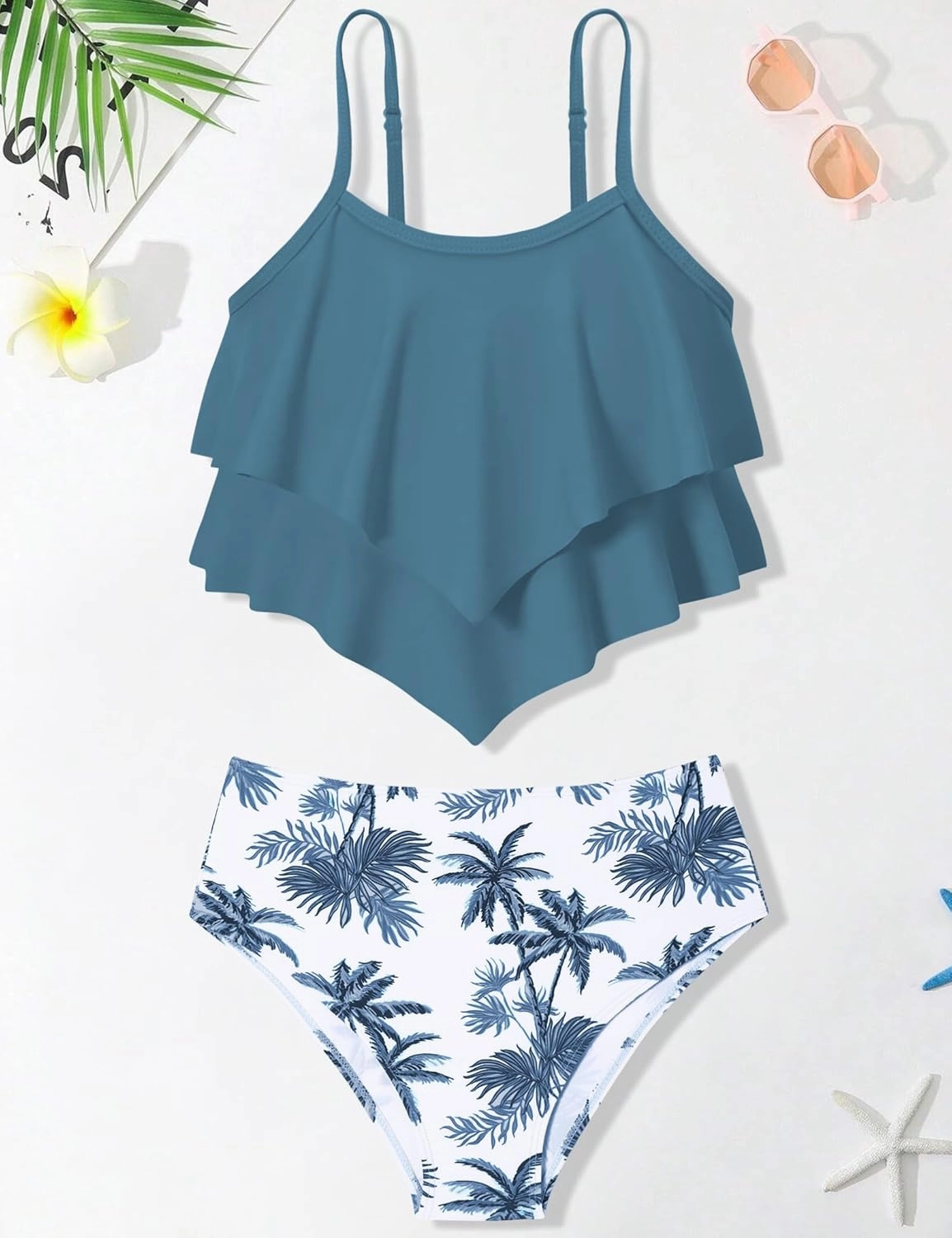 oklady Girls Swimsuit 2 Piece Bikini Set Tiered Ruffled Bathing Suit Adjustable Straps Girls' Swimwear