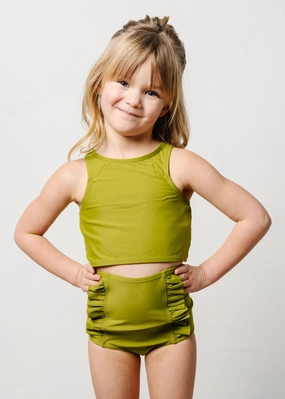 Olive Green | Mini Down in Front Ruffle Bottoms