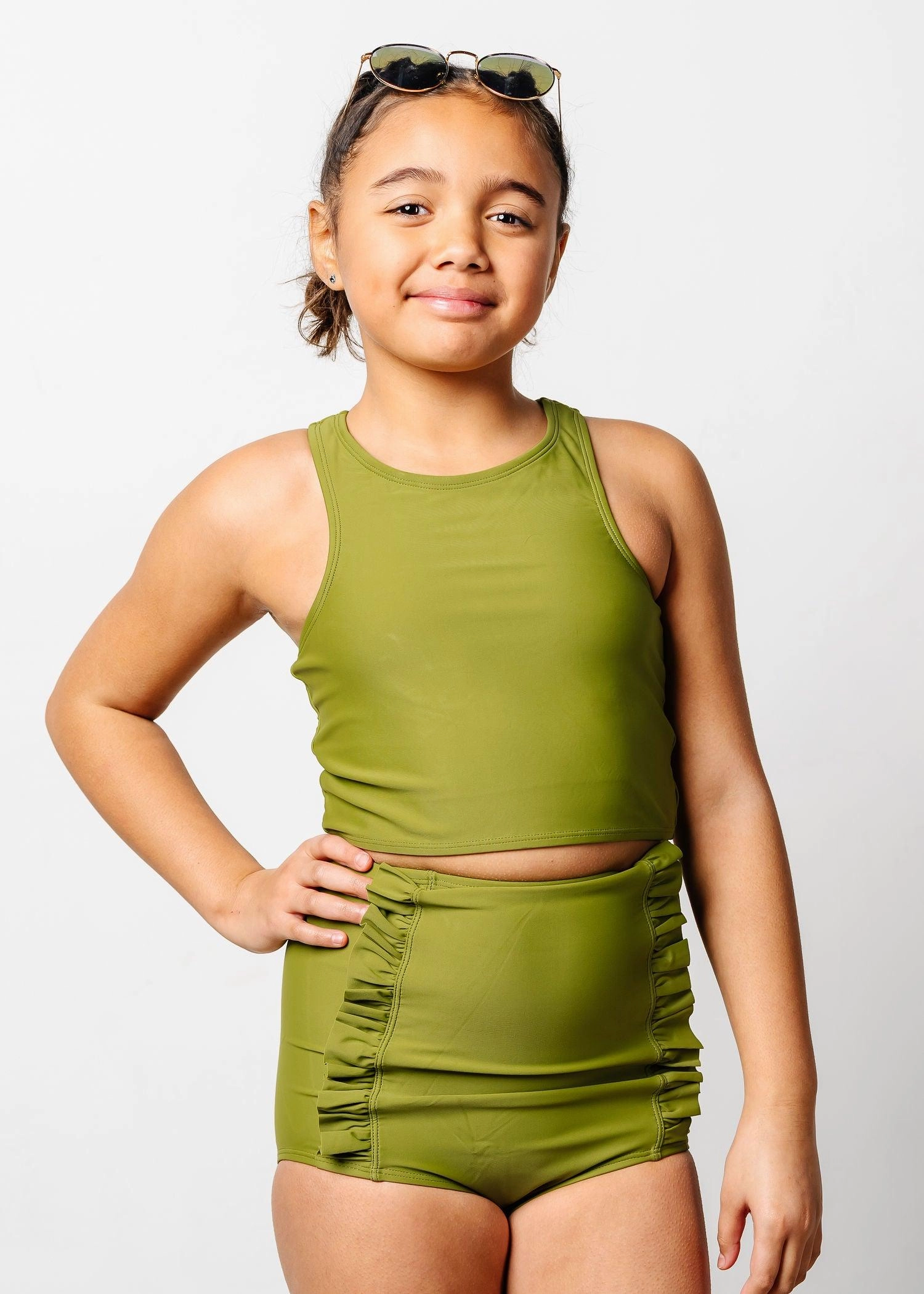 Olive Green | Youth Down in Front Ruffle Bottoms