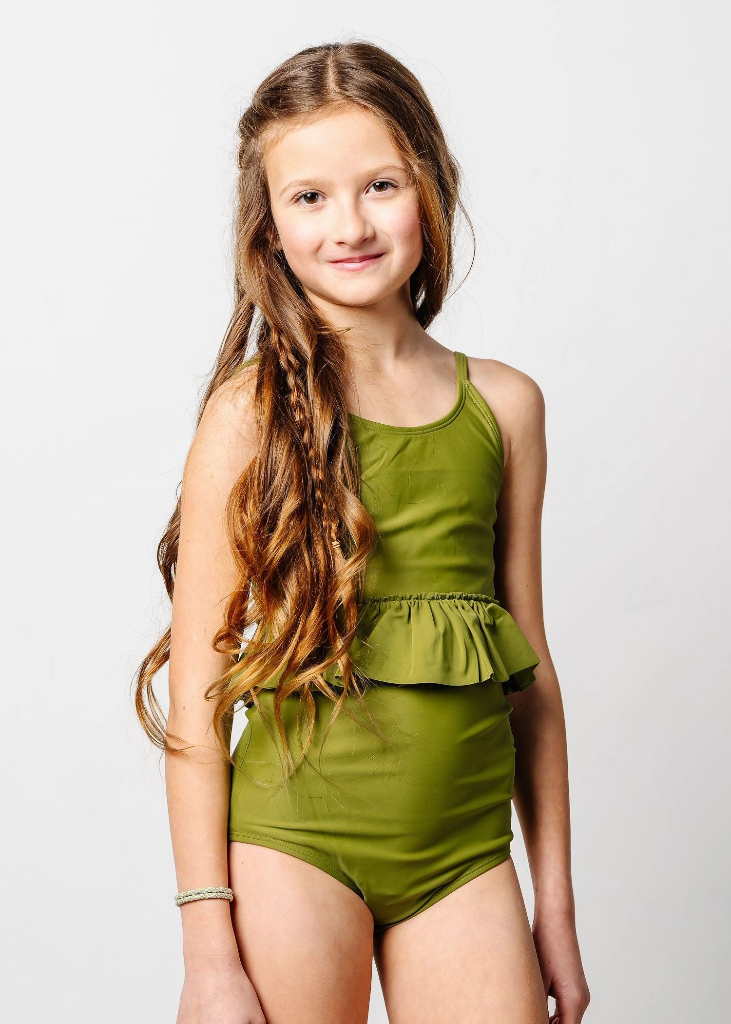 Olive Green | Youth Peplum Top