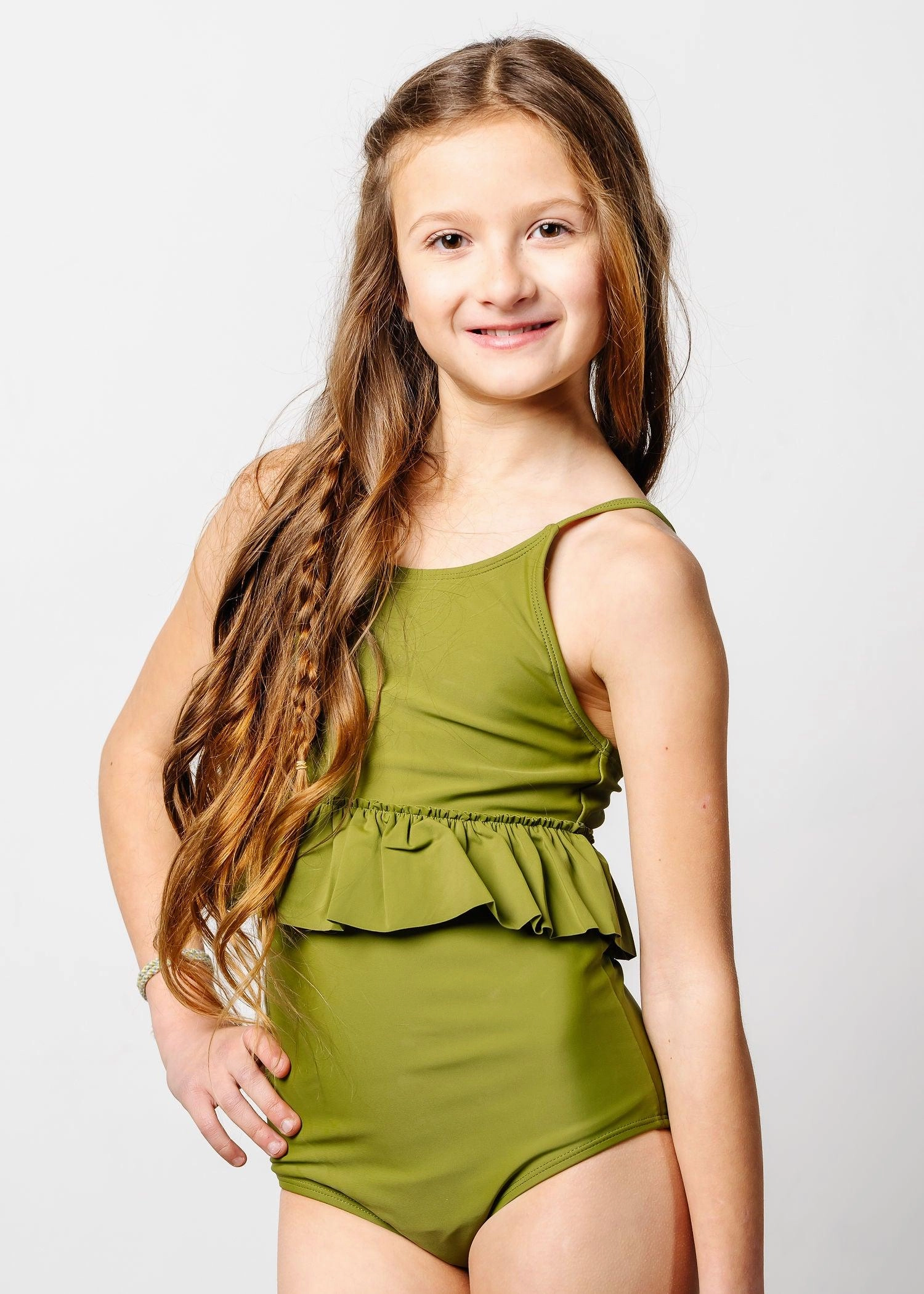Olive Green | Youth Peplum Top