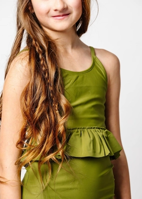 Olive Green | Youth Peplum Top