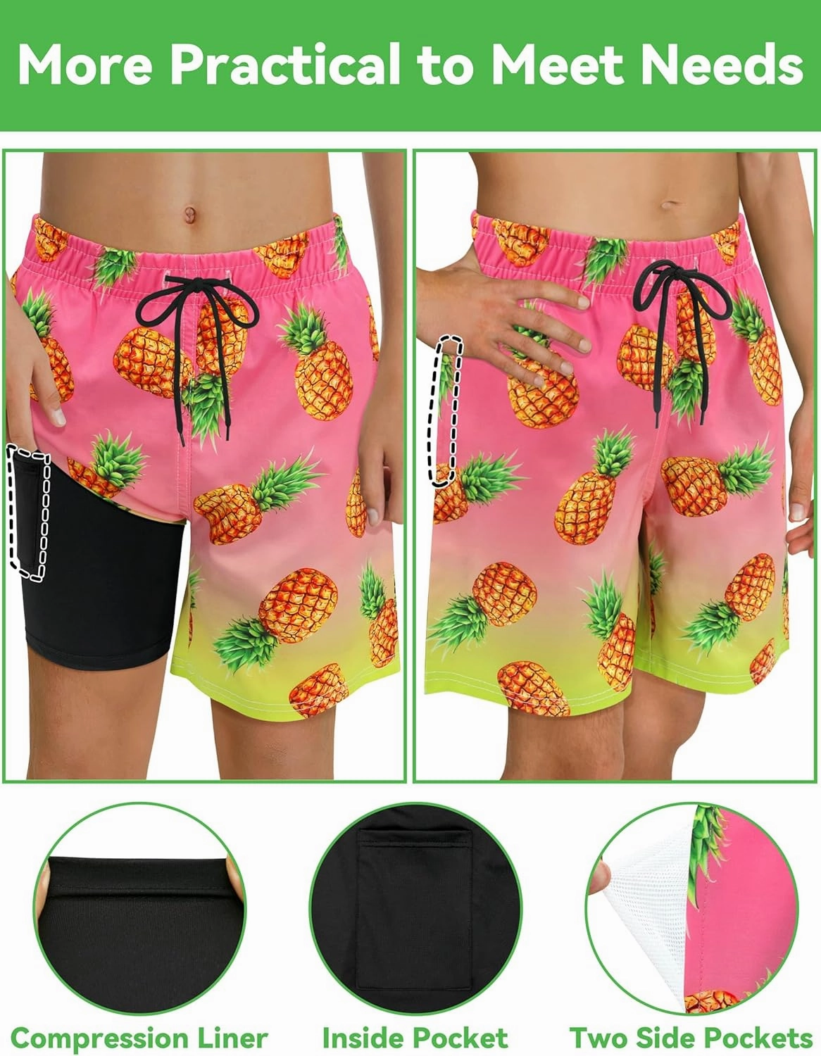 Olreco Youth Boys Swim Trunks with Compression Liner Boys Bathing Suit for Kids Swimsuits Teen Quick Dry Kids Board Shorts