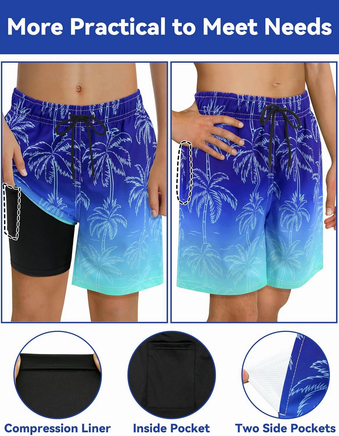 Olreco Youth Boys Swim Trunks with Compression Liner Boys Bathing Suit for Kids Swimsuits Teen Quick Dry Kids Board Shorts