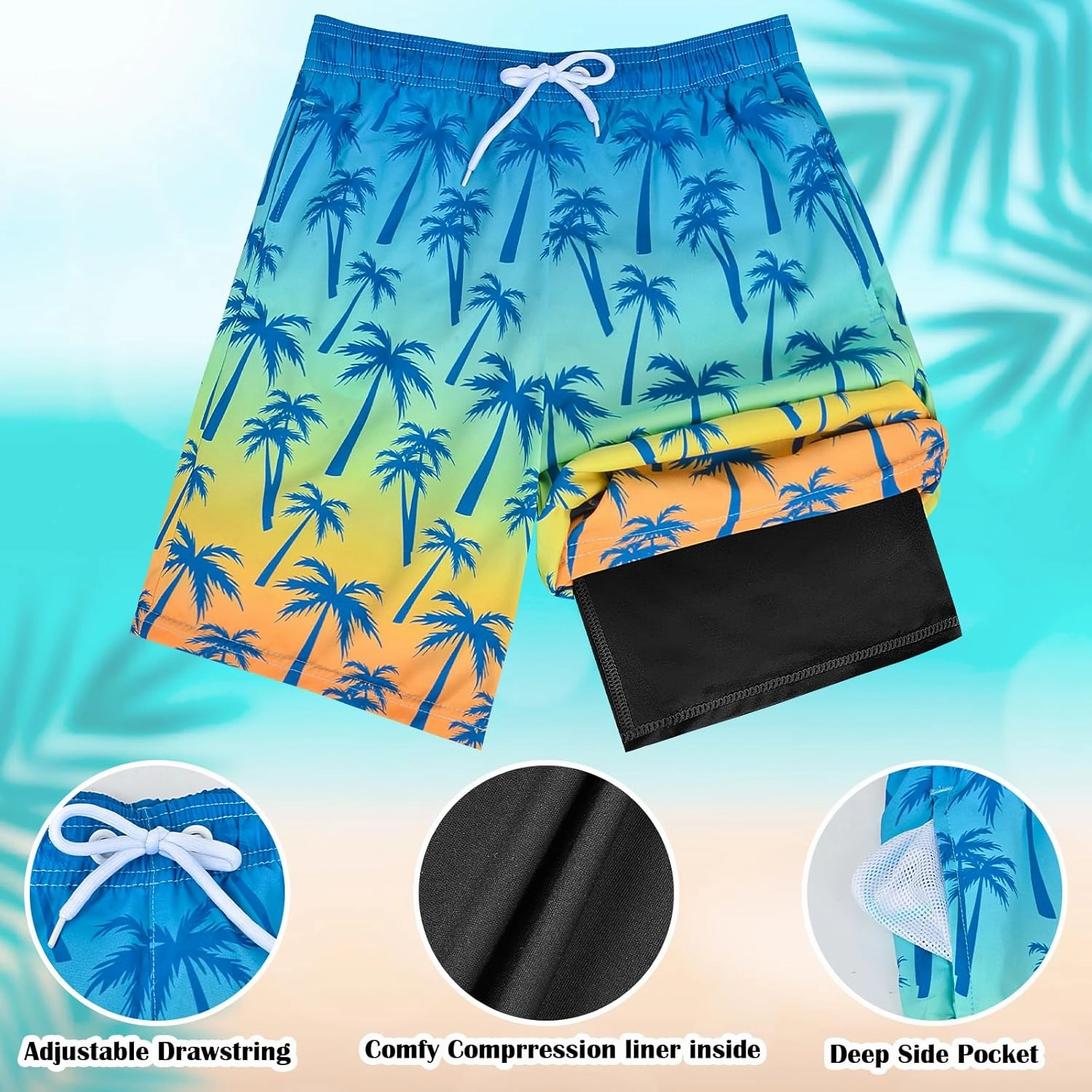 OlyPegic Boys Swim Trunks with Boxer Brief Liner Compression Boy Bathing Suit Quick Dry Beach Swimsuit Toddler Swim Shorts