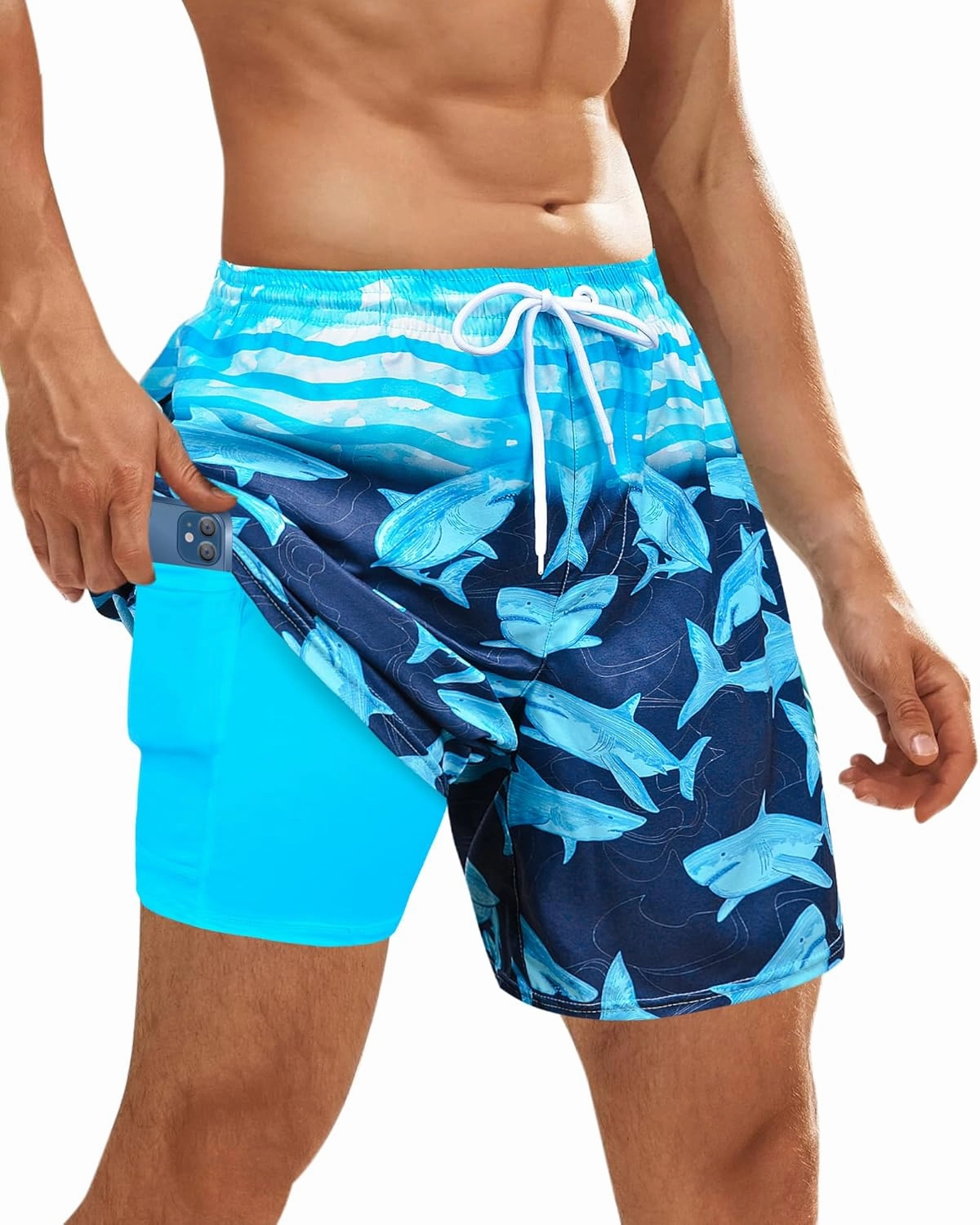 OlyPegic Men's Swim Trunks with Compression Liner Board Beach Shorts Quick Dry Swim Shorts Bathing Suits with Zipper Pock