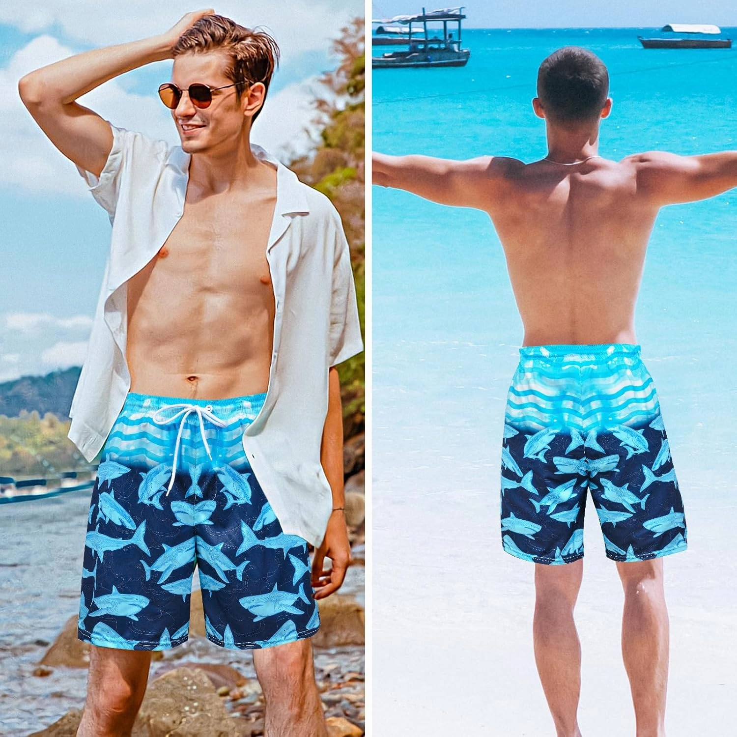 OlyPegic Men's Swim Trunks with Compression Liner Board Beach Shorts Quick Dry Swim Shorts Bathing Suits with Zipper Pock