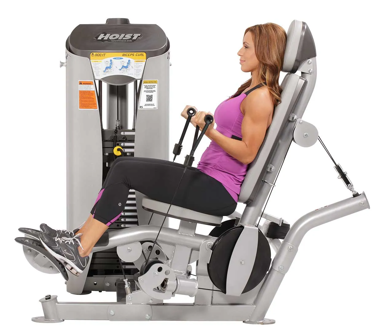 Hoist Biceps Curl, Barbell weight set, Vibration plate machine, Air bike exercise