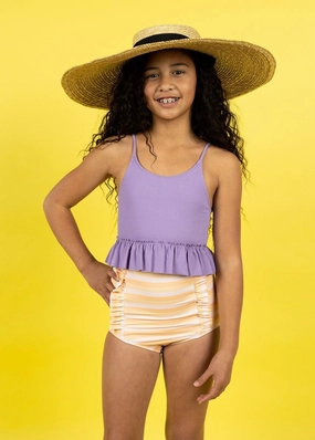 Peachy Stripe | Youth Down in Front Ruffle Bottoms
