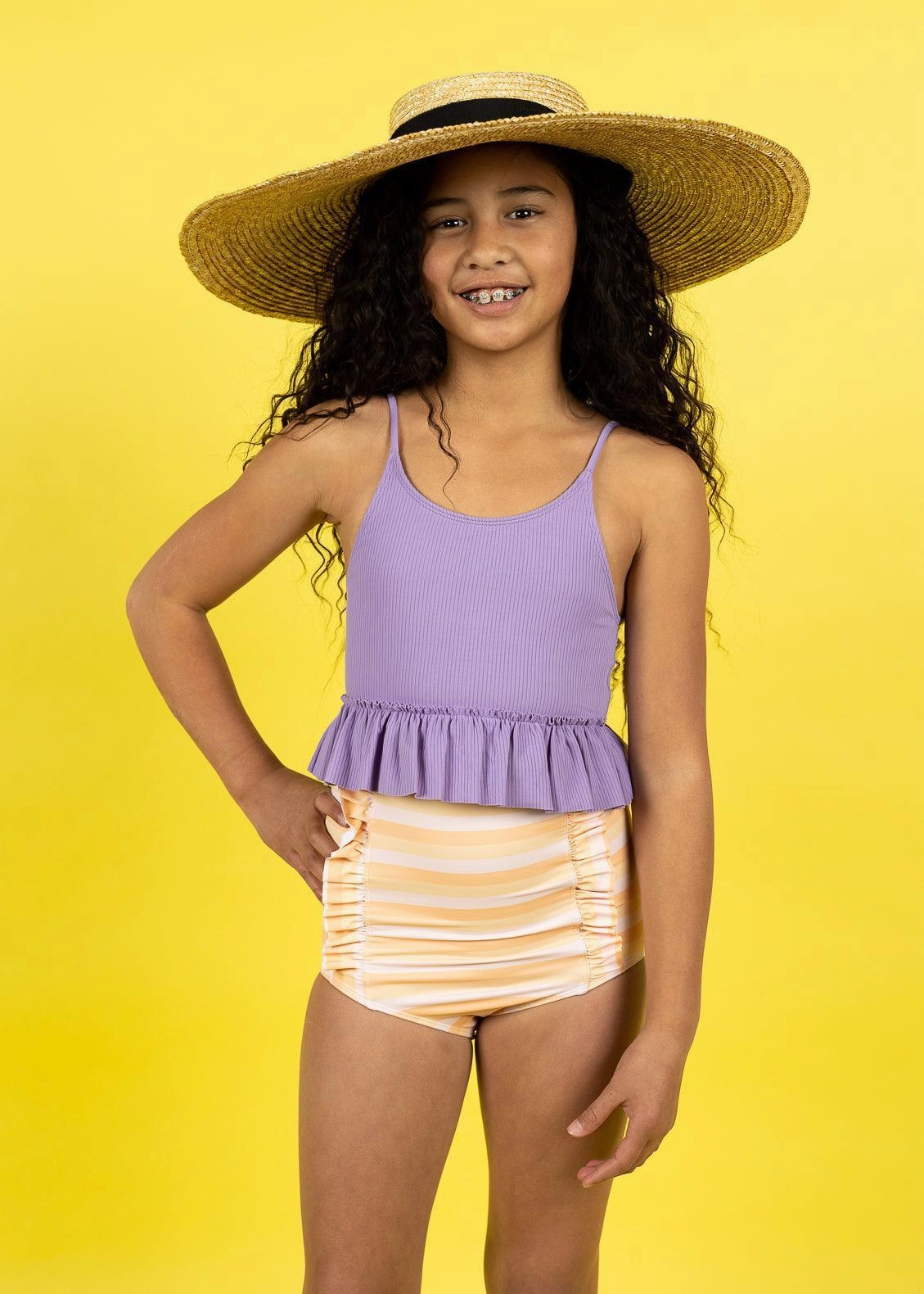 Peachy Stripe | Youth Down in Front Ruffle Bottoms