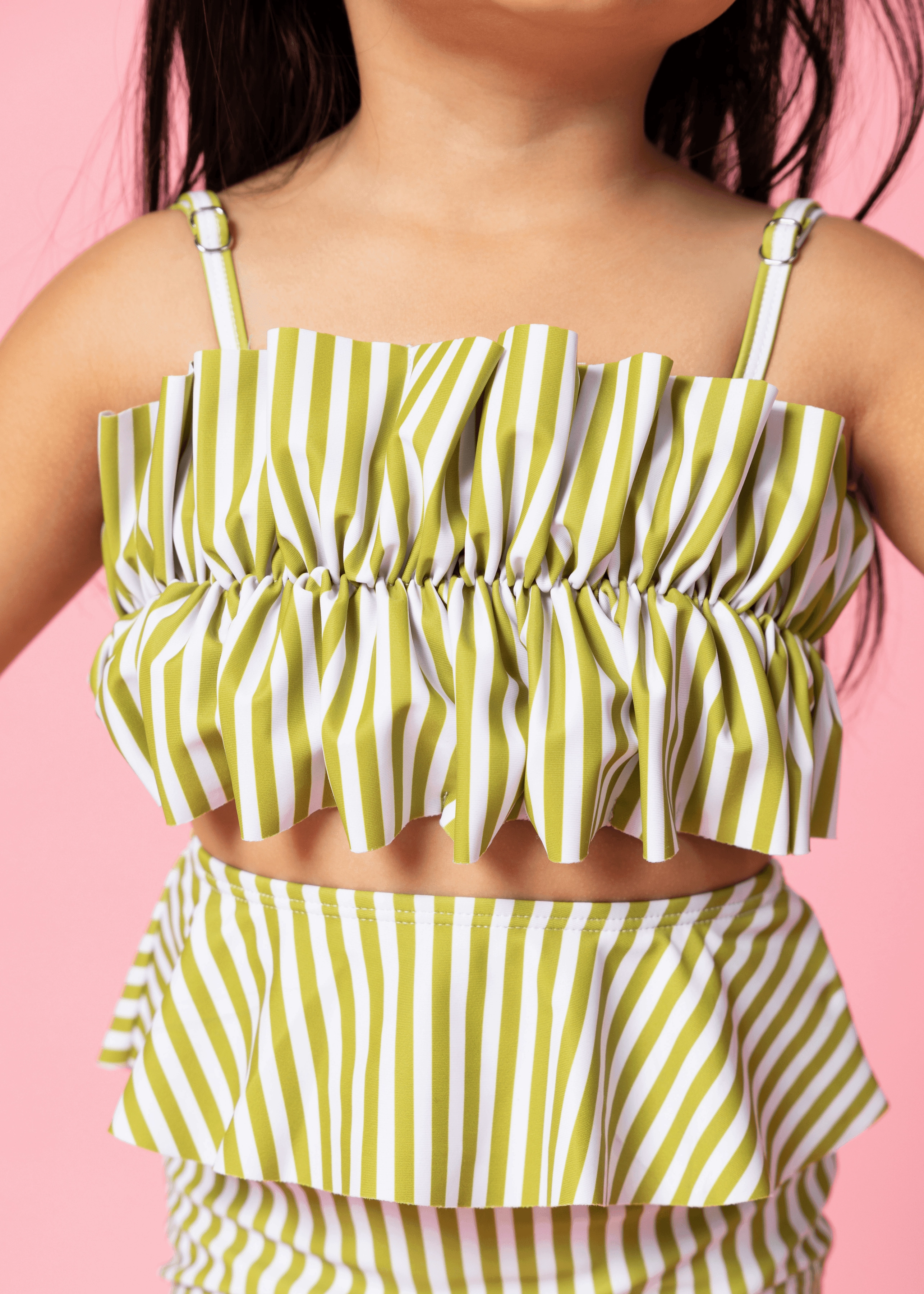 Pear Stripes | Mini Oversized Ruffle Top