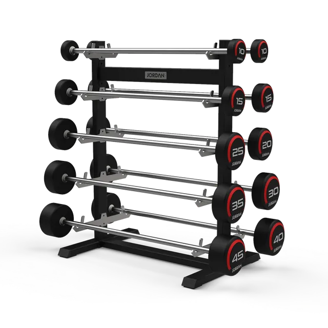 Pick of the Season Jordan Rubber Barbell Set 10-45kg Solid Ends with Straight Bars and Rack Deal of the Day, Wall mounted bike rack, Strength Accessories