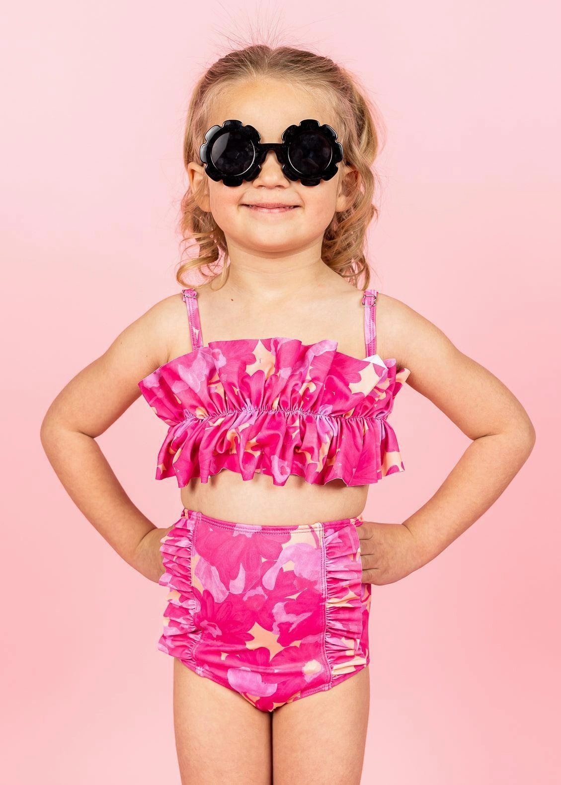 Pink Blooms | Mini Down in Front Ruffle Bottoms
