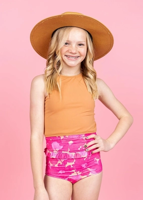 Pink Blooms | Youth Mid-Ruffle Bottoms
